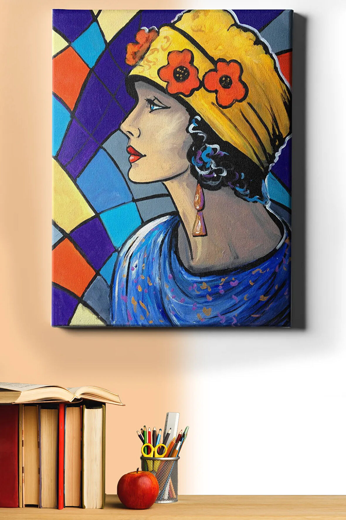 Sayılarla Boyama Seti Kasnaklı Sarı Şapkalı Kadın 40 X 50 Cm