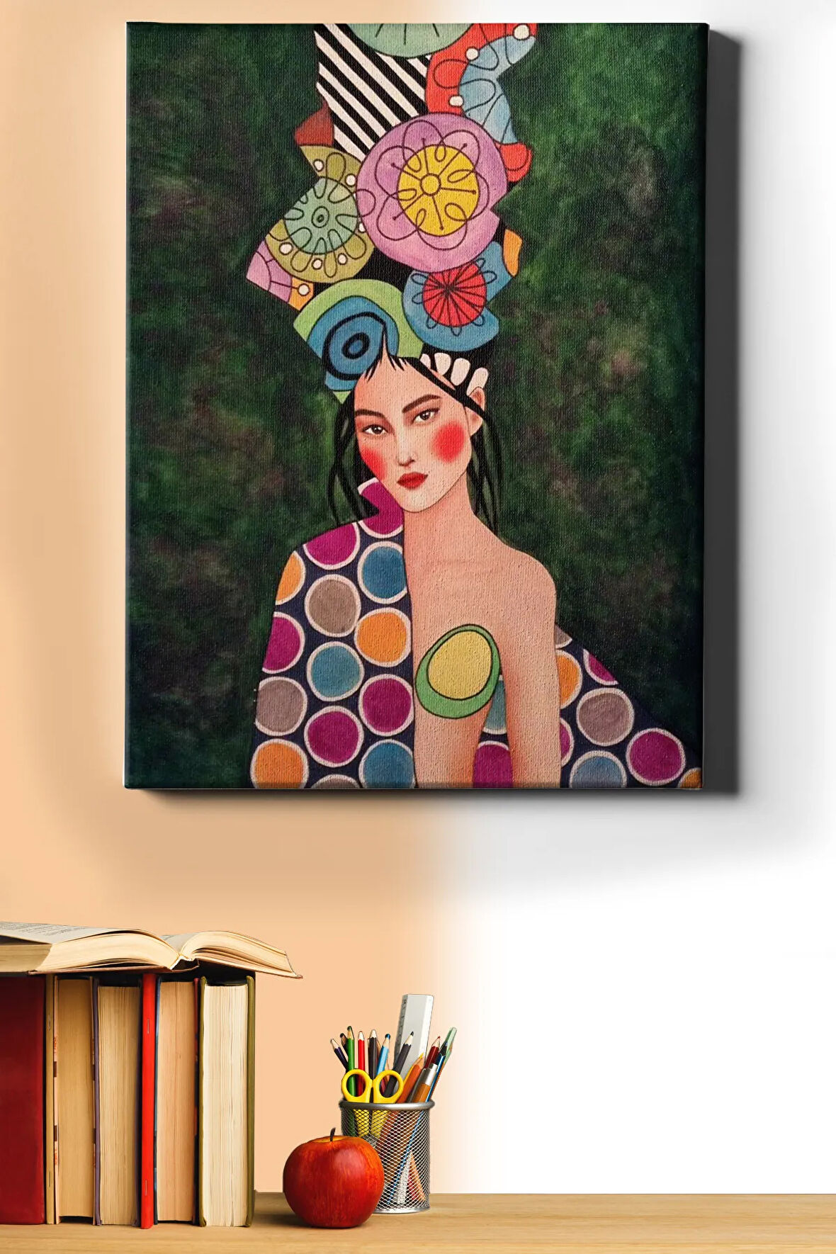 Sayılarla Boyama Seti Kasnaklı Rengarenk Elbiseli Kadın 50 X 65 Cm