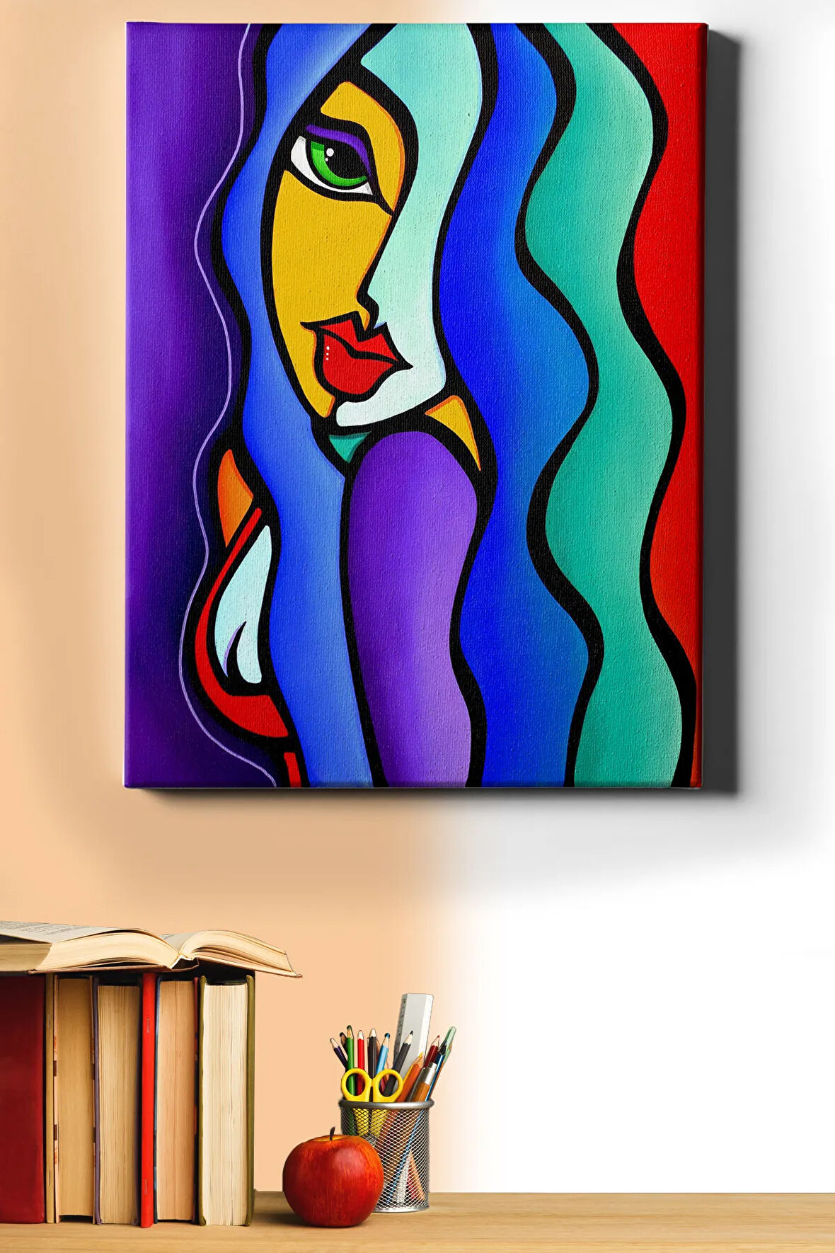 Sayılarla Boyama Seti Kasnaklı Mavi Saçlı Kız 60 X 75 Cm