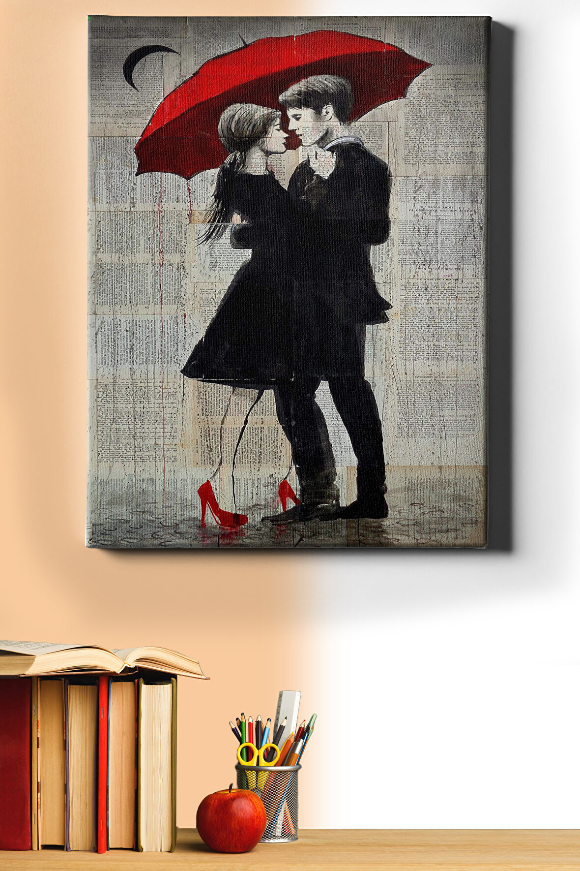 Sayılarla Boyama Seti Kasnaklı Aşk Ve Kırmızı Şemsiye 3 40 X 50 Cm