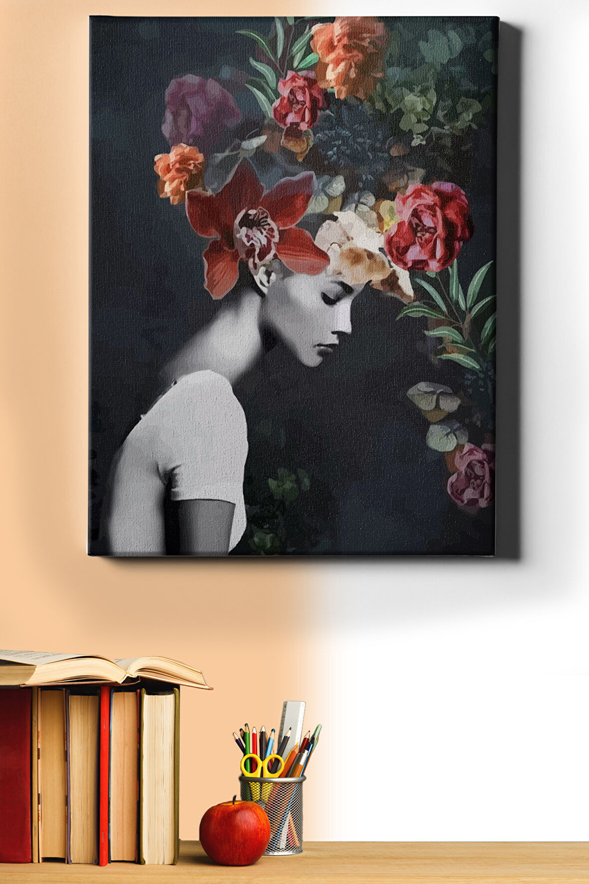 Sayılarla Boyama Seti Kasnaklı Çiçek Saçlı Kadın 2 40 X 50 Cm