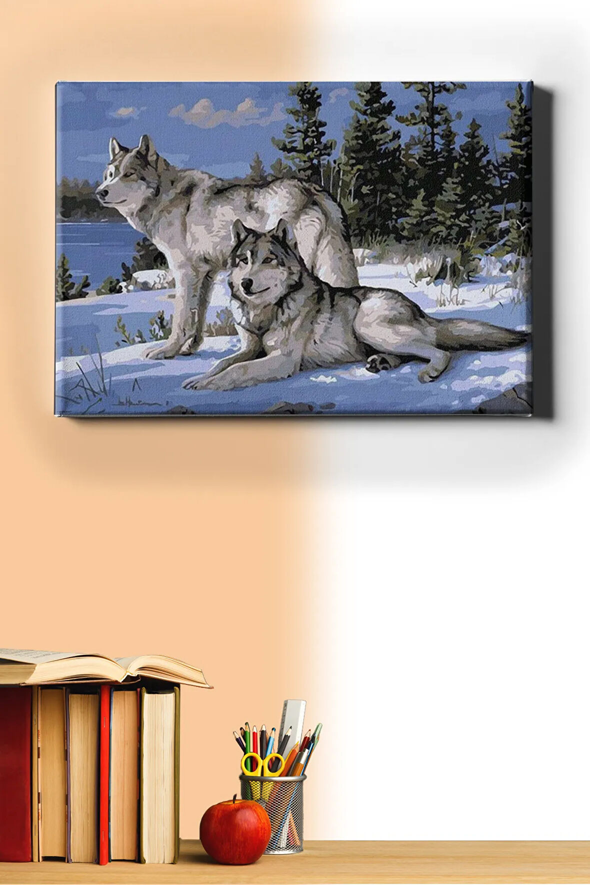 Sayılarla Boyama Seti Kasnaklı Kurtlar Ve Kar 60 X 75 Cm