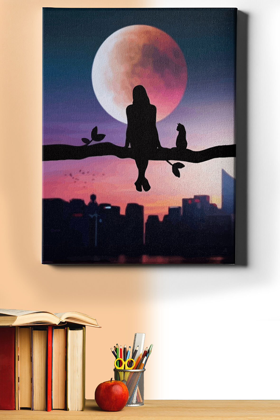 Sayılarla Boyama Seti Kasnaklı Kediyle Dolunayda Sohbet 60 X 75 Cm