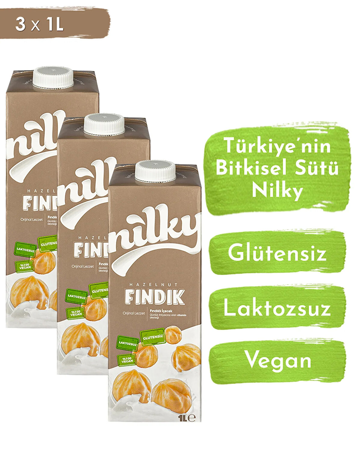 Nilky Fındık Sütü Glütensiz Bitkisel Bazlı Laktosuz Vegan 3x1 lt