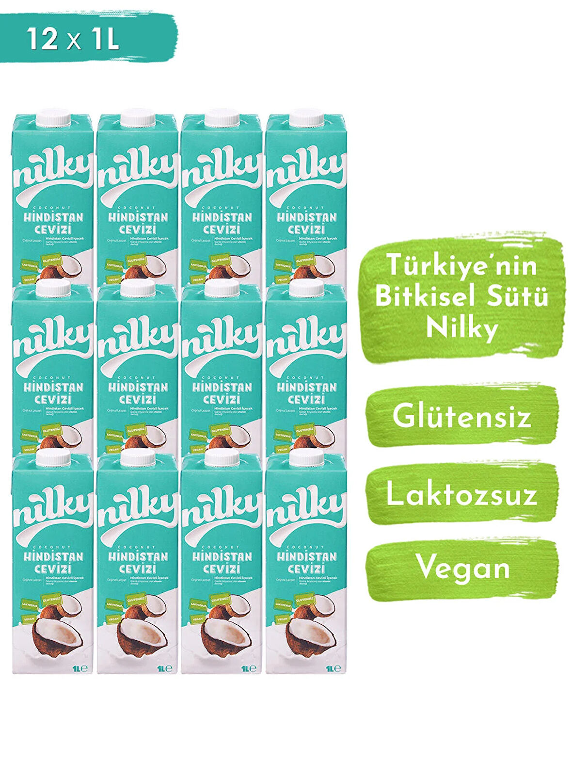 Nilky Hindistan Cevizi Sütü Glütensiz Bitkisel Bazlı Laktosuz Vegan12x1 lt