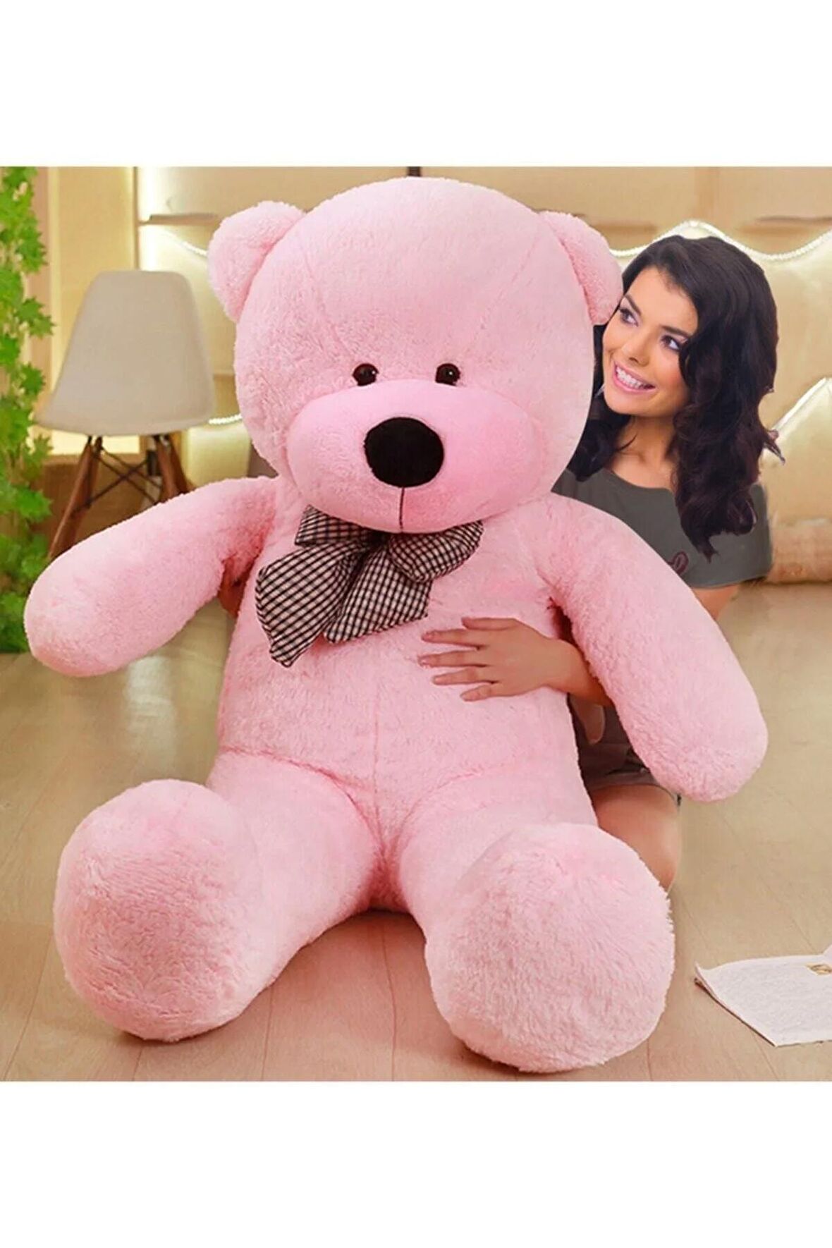 Papyonlu Sevimli Büyük Peluş Ayıcık, 130 Cm - % 100 Yerli Papyon130