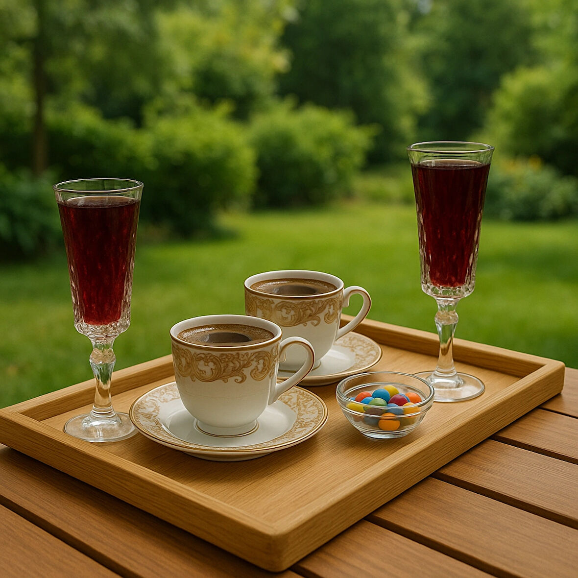 2'li Bambu Dikdörtgen Tepsi Kahve Sunum Tepsisi