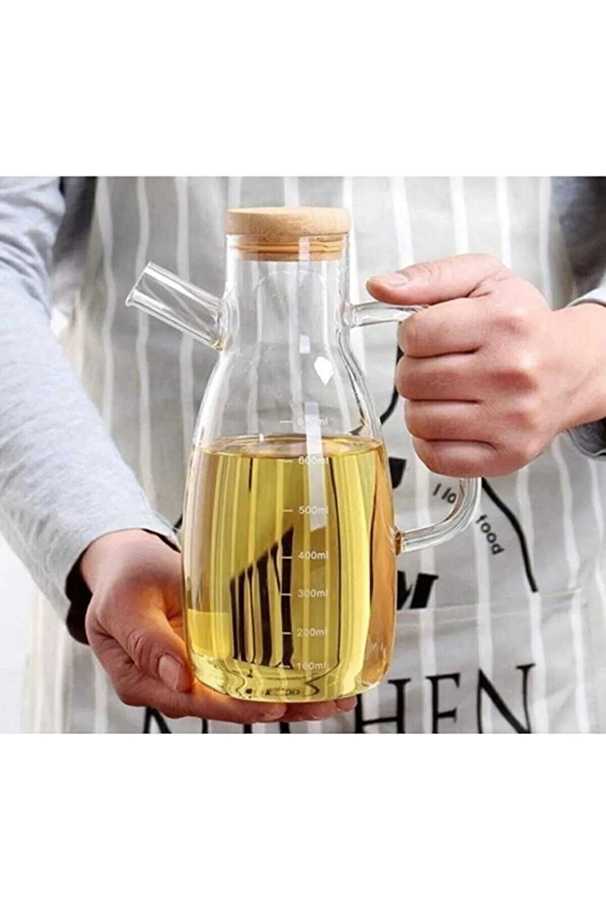 Masterchef Yağdanlık 1000 ml Bambu Kapak Cam Yağdanlık