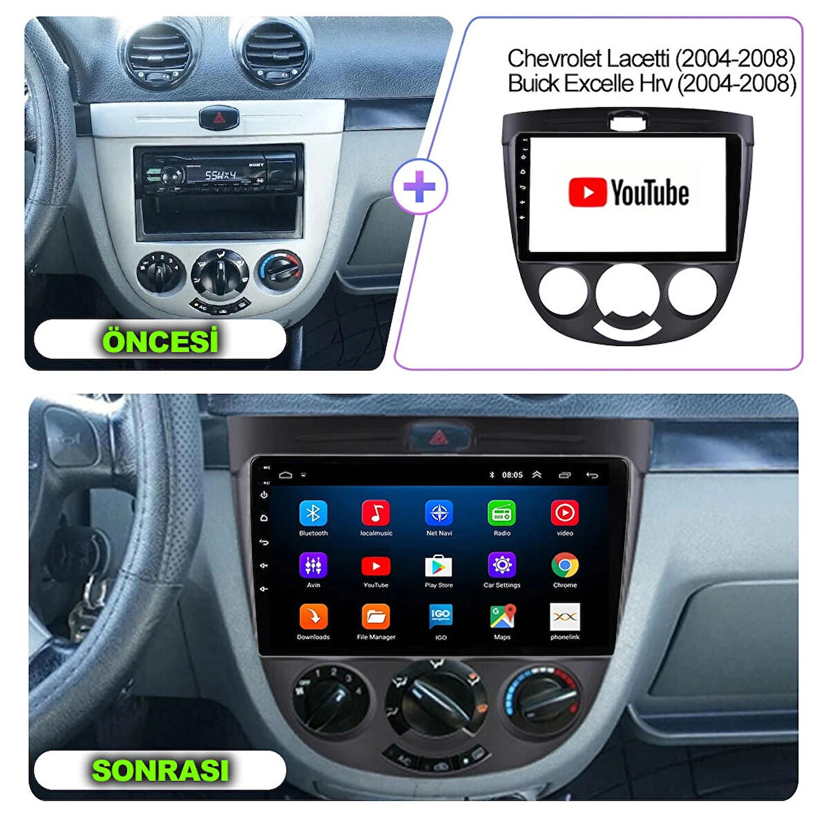 CHEVROLET LACETTİ 2004-2009 UYUMLU 9 inç 6-128 GB MULTİMEDYA