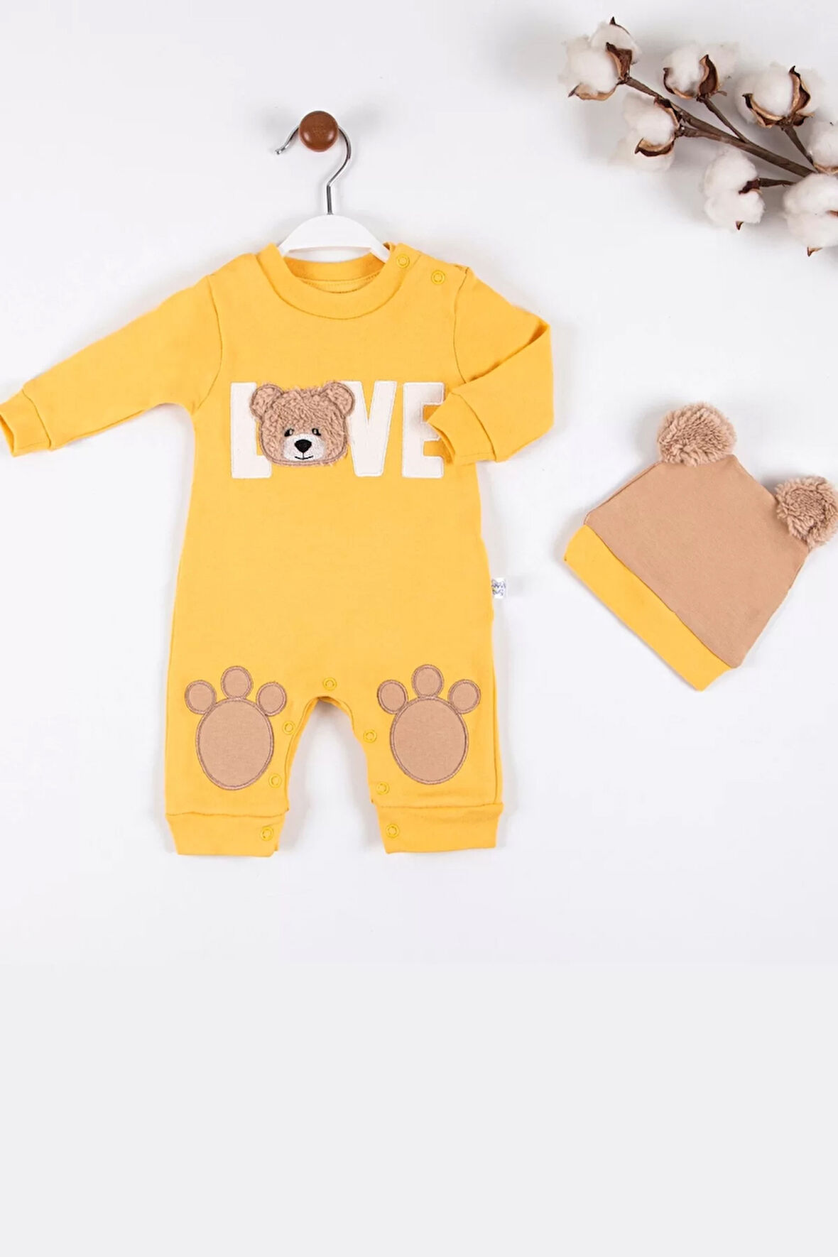 Love Bear Nakışlı % 100 Pamuk Erkek Bebek Tulumu