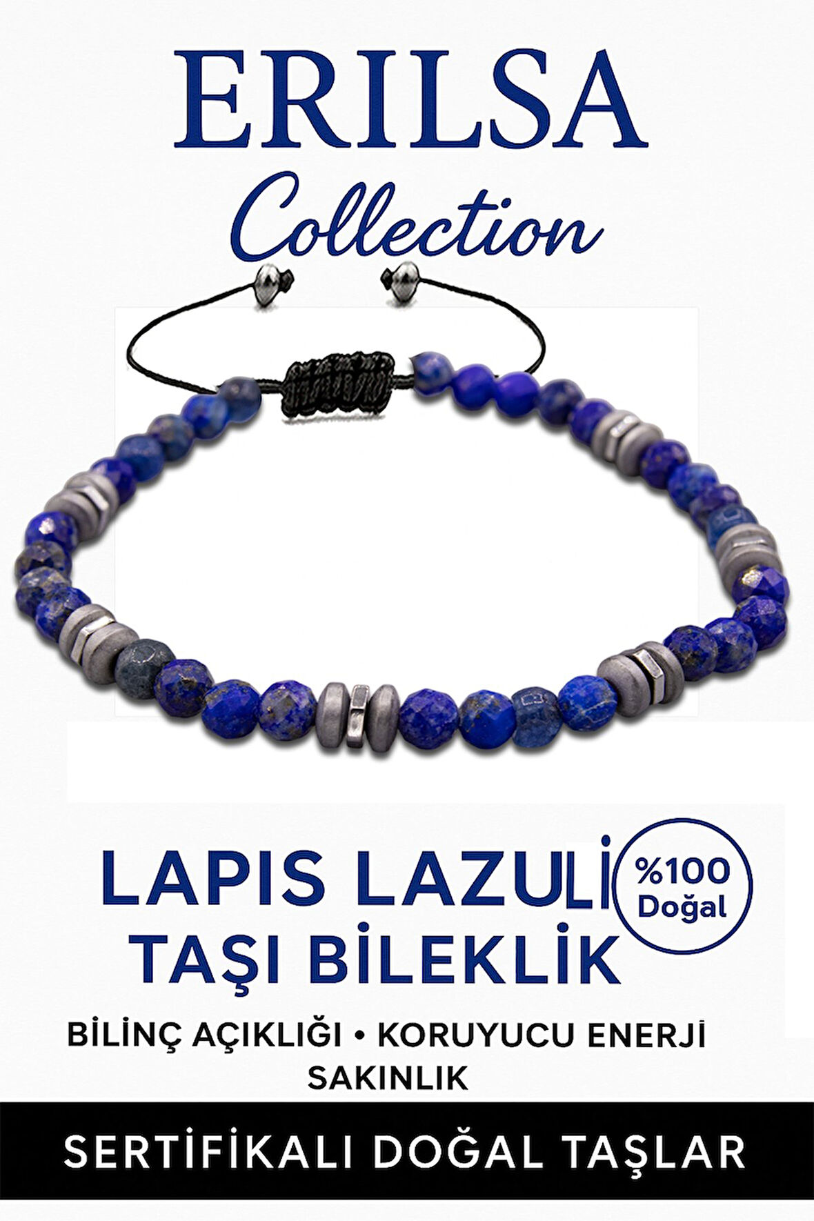 Sertifikalı Fasetli AAA+ Terahertz ve Lapis Lazuli Taşı Bileklik – İnce Model BilgelikTaşı