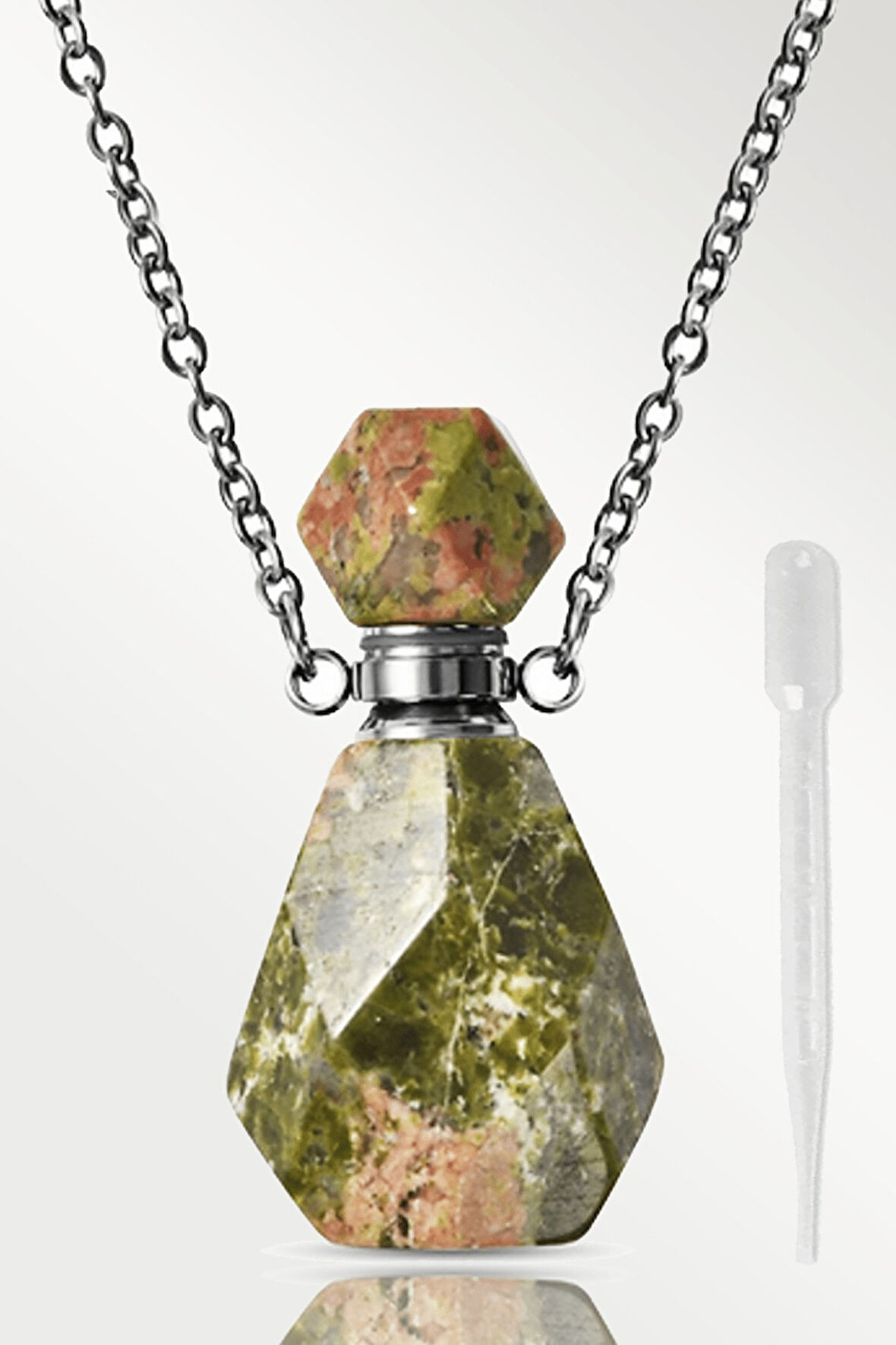 Sertifikalı Parfüm Şişe Tasarımlı Unakit Taşı Kolye - Gümüş Aparatlı