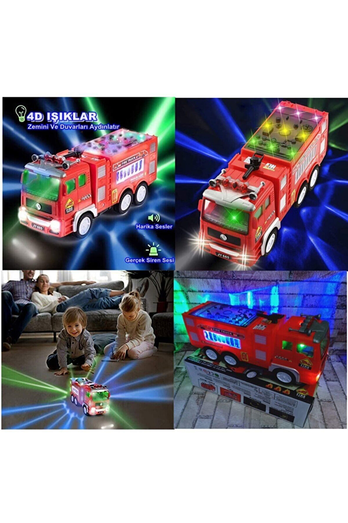 Oyuncak Itfaiye Kamyonu Pilli Işıklı Sesli Çarptıkça Yön Değiştiren Itfaiye Aracı