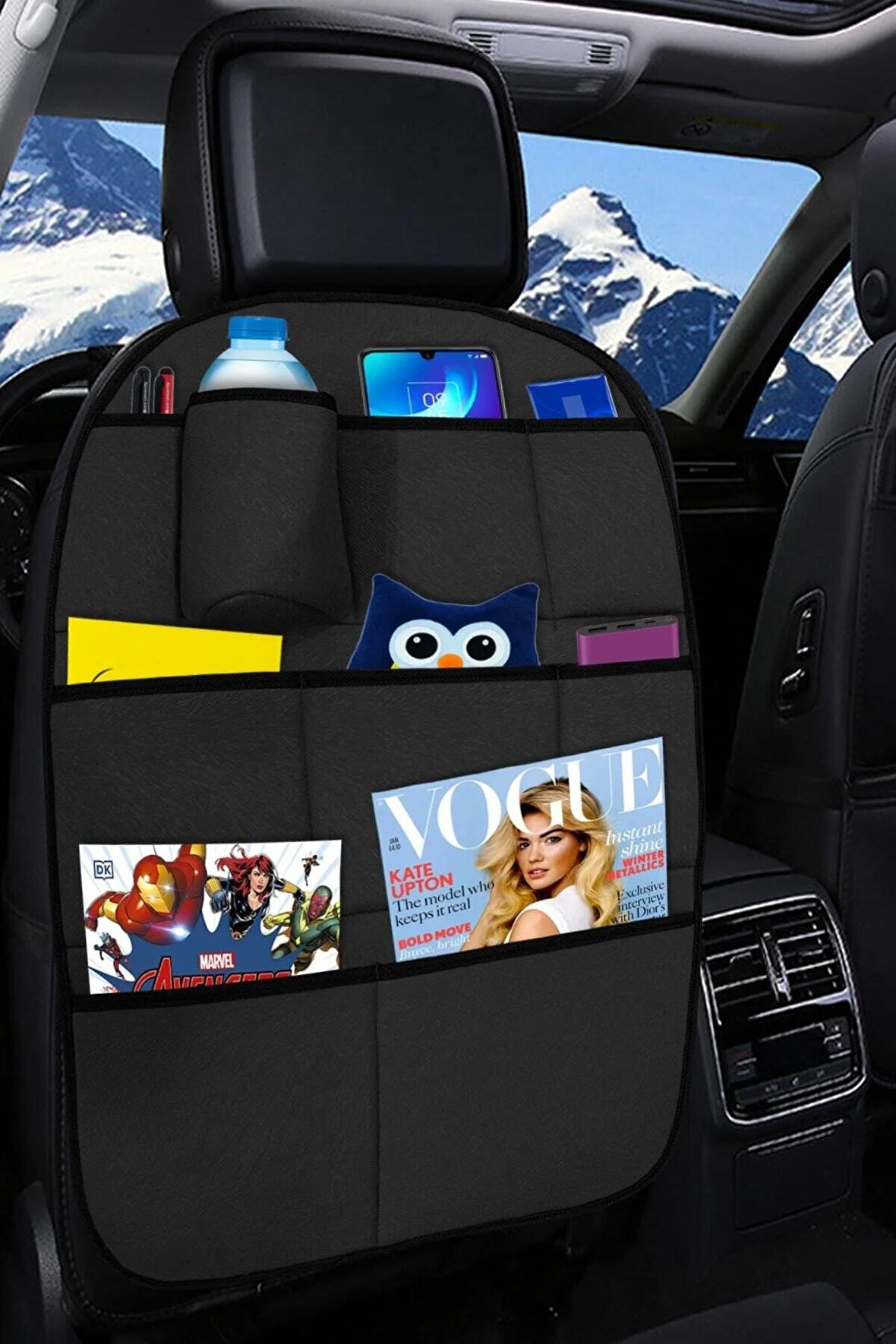 Premium Siyah Araç Koltuk Arkası Organizer - Araç Içi Eşya Düzenleyici