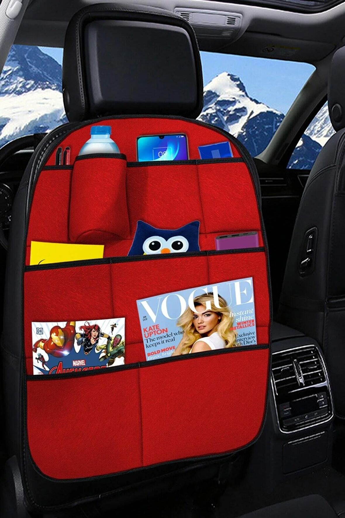 Premium Kırmızı Araç Koltuk Arkası Organizer - Araç Içi Eşya Düzenleyici