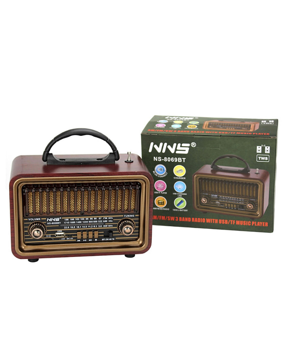 NNS Ns-8069 Usb / Tf Kart / Fm Retro Taşınabilir Bluetooth Hoparlör