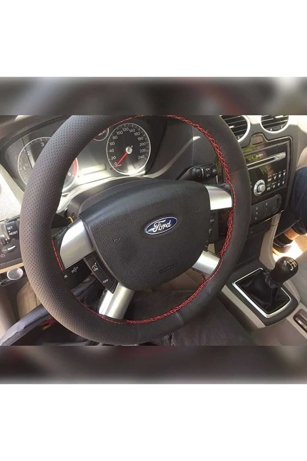 DİKİŞLİ DERİ DİREKSİYON KILIFI NOKTALI DERİ BEJ  DİKİŞLİ FORD FOCUS İÇİN