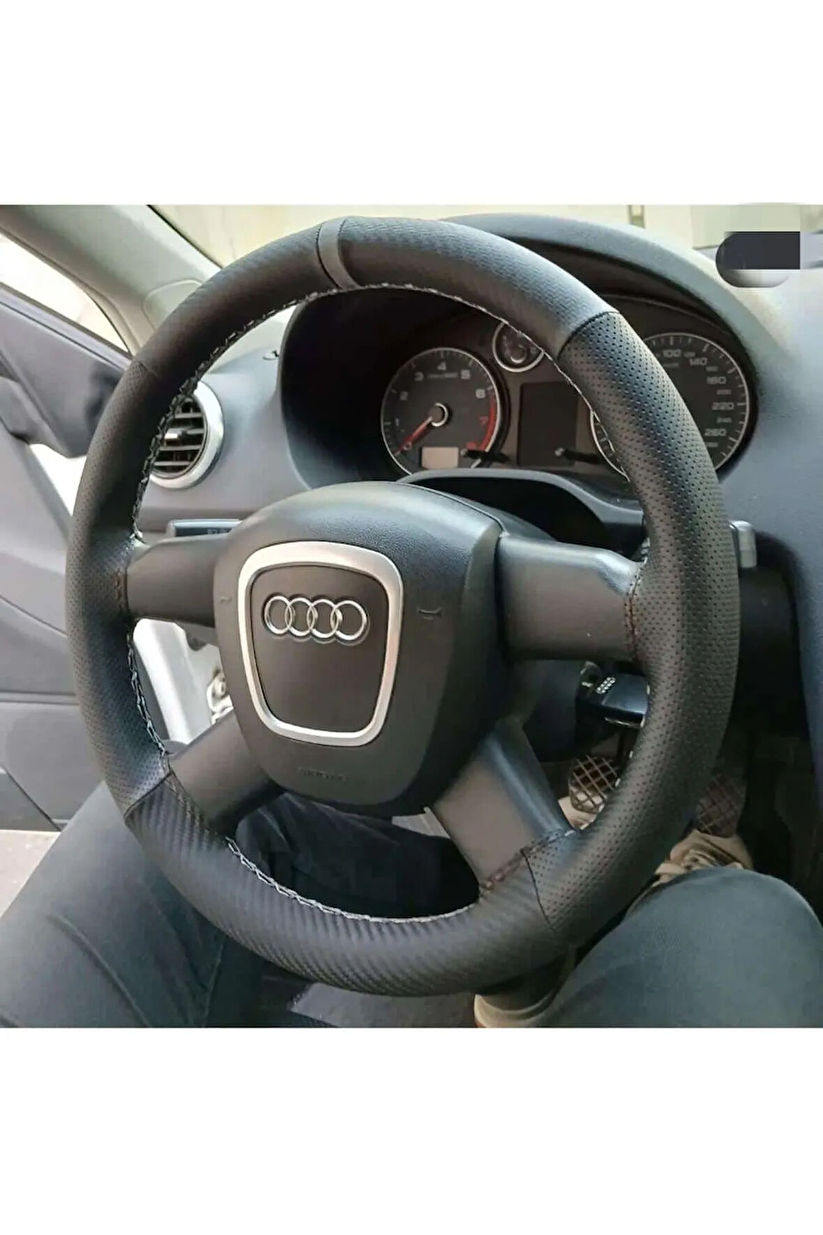 DİKİŞLİ DİREKSİYON KILIFI NOKTALI/KARBON DERİ GRİ YÜZÜK GRİ DİKİŞ AUDİ İÇİN HIZLI KARGO