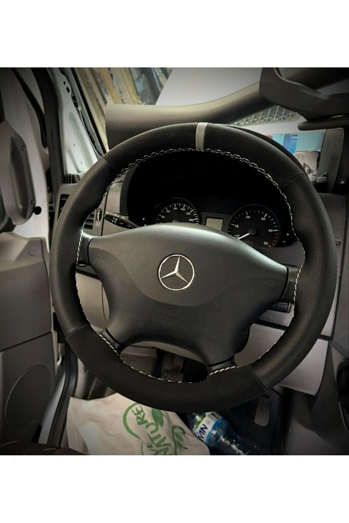 DİKİŞLİ DİREKSİYON KILIFI NOKTALI/NUBUK GRİ YÜZÜK DİKİŞLİ MERCEDES SPRİNTER (2014 sonrası) Uyumlu