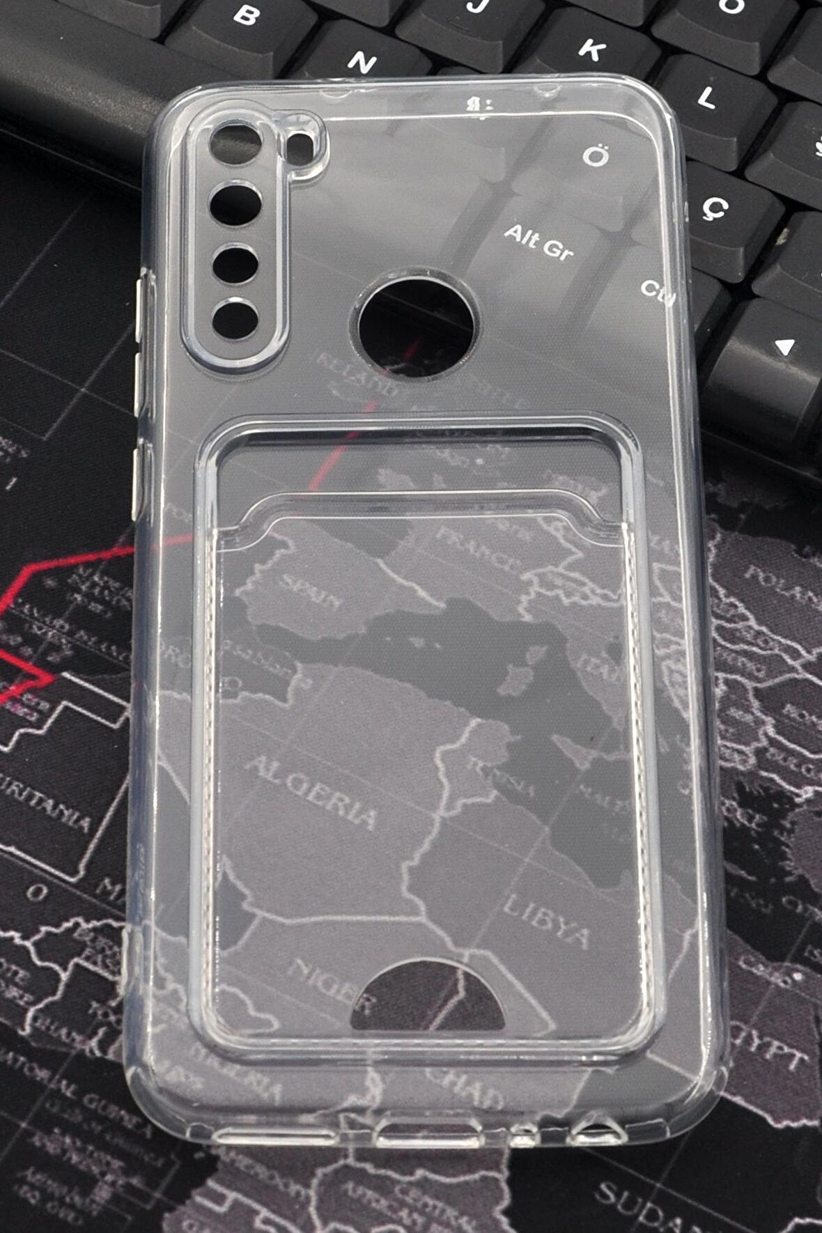 Xiaomi Redmi Note 8 Uyumlu Kredi Kartlıklı Şeffaf Kılıf Kamera Korumalı