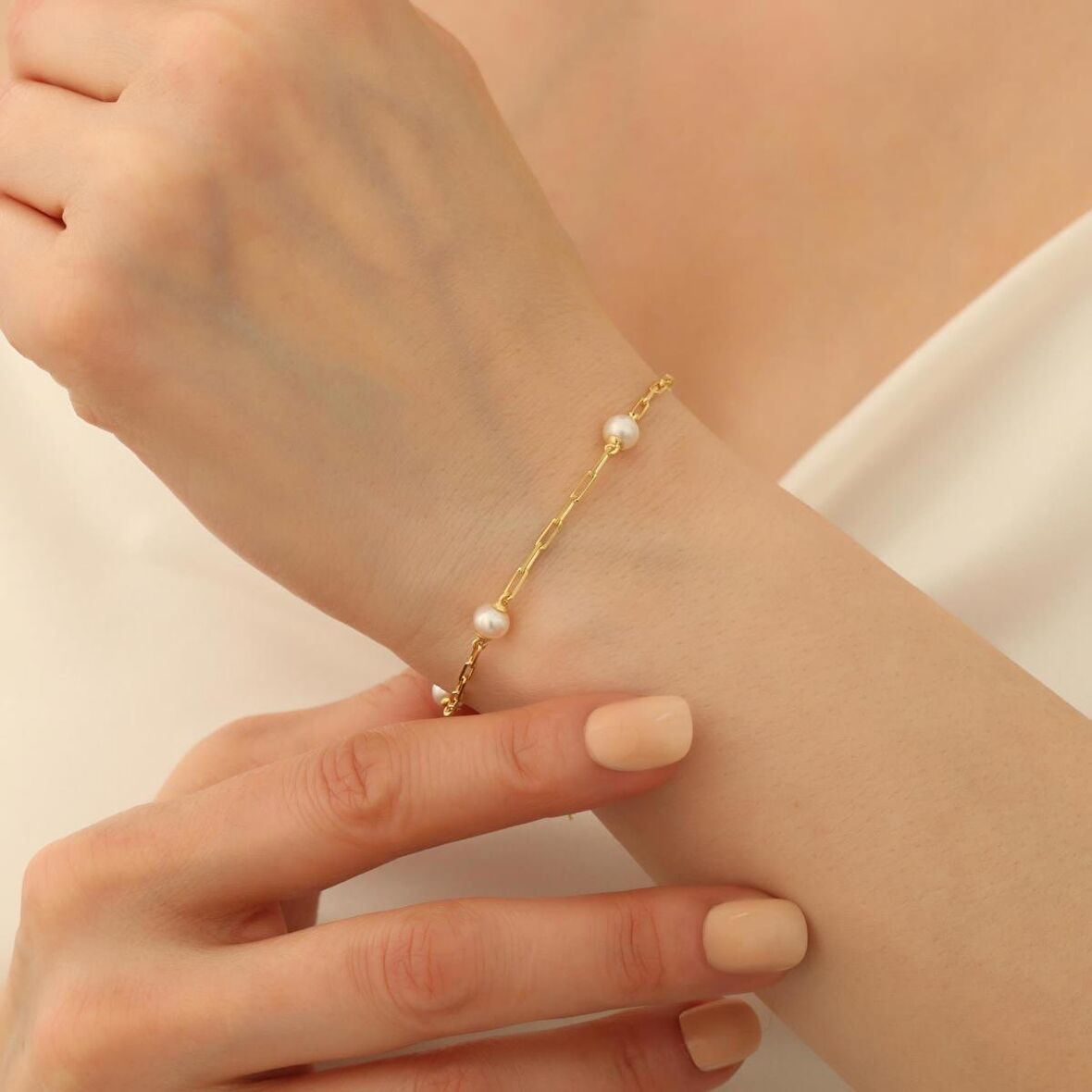 925 Ayar Gümüş Creamrose Tatlısu İncisi Bileklik-5.35mm
