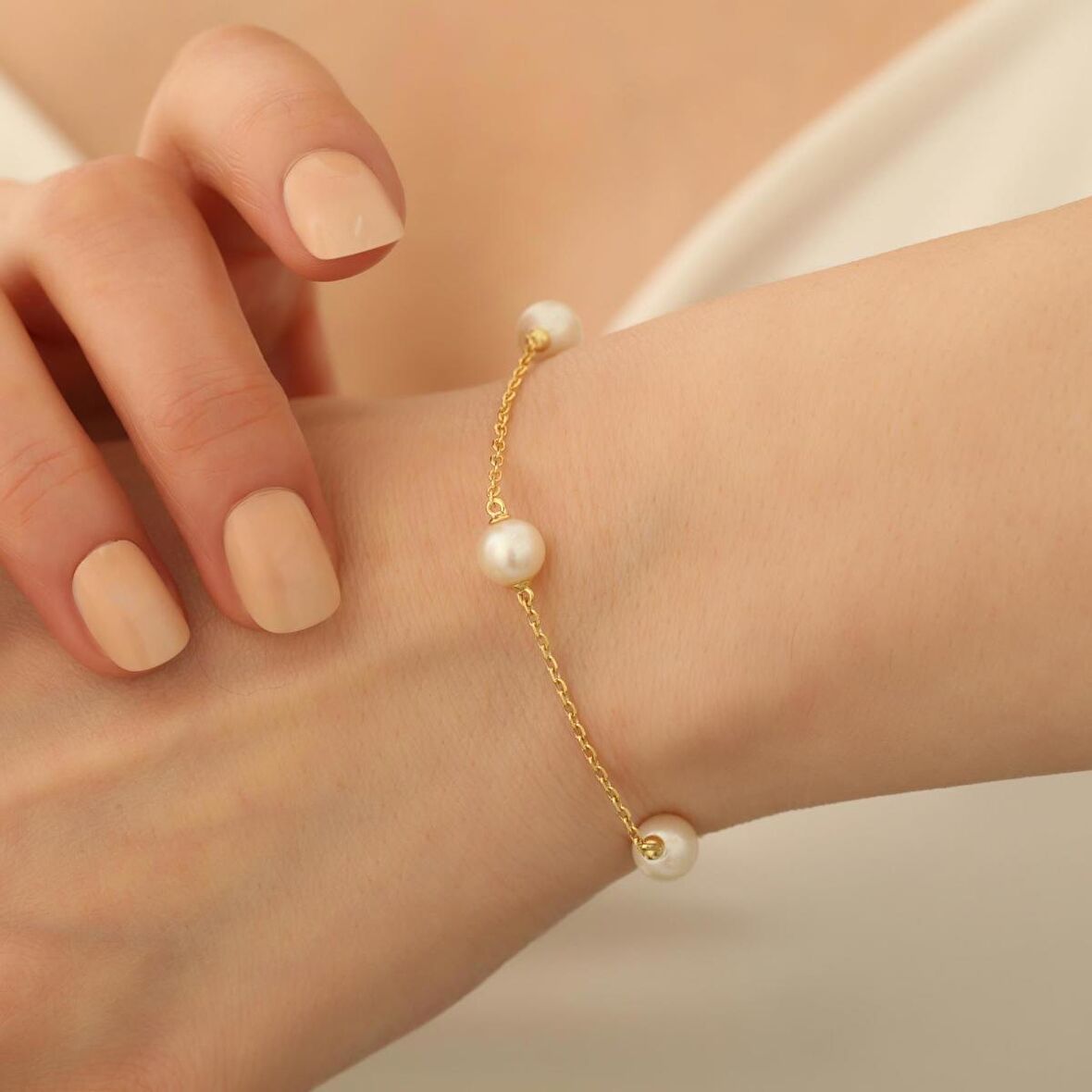 925 Ayar Gümüş Creamrose Tatlısu İncisi Bileklik-7mm