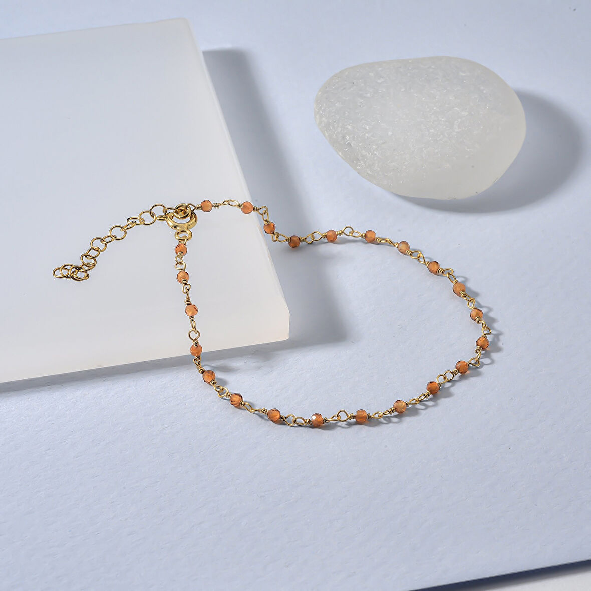 14 Ayar Altın Kaplama Sitrin Doğal Taşlı El Yapımı Gümüş Bileklik - CBS00133