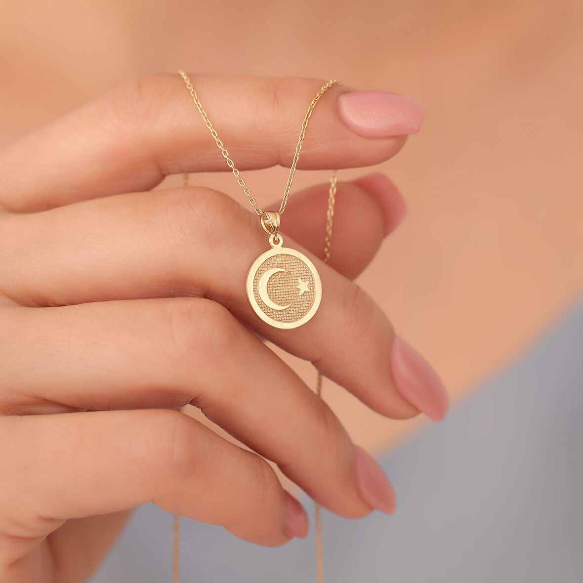 925 Ayar Altın Mikron Kaplama Ayyıldız Gümüş Kolye - CN00397