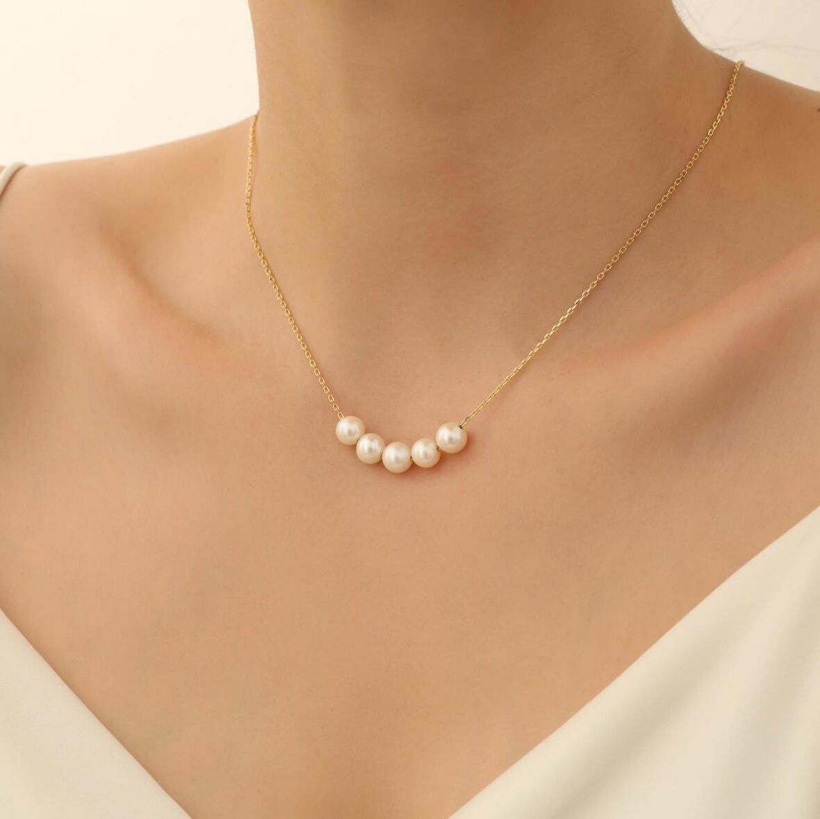 925 Ayar Gümüş Cream Tatlısu İncisi Kolye-8mm