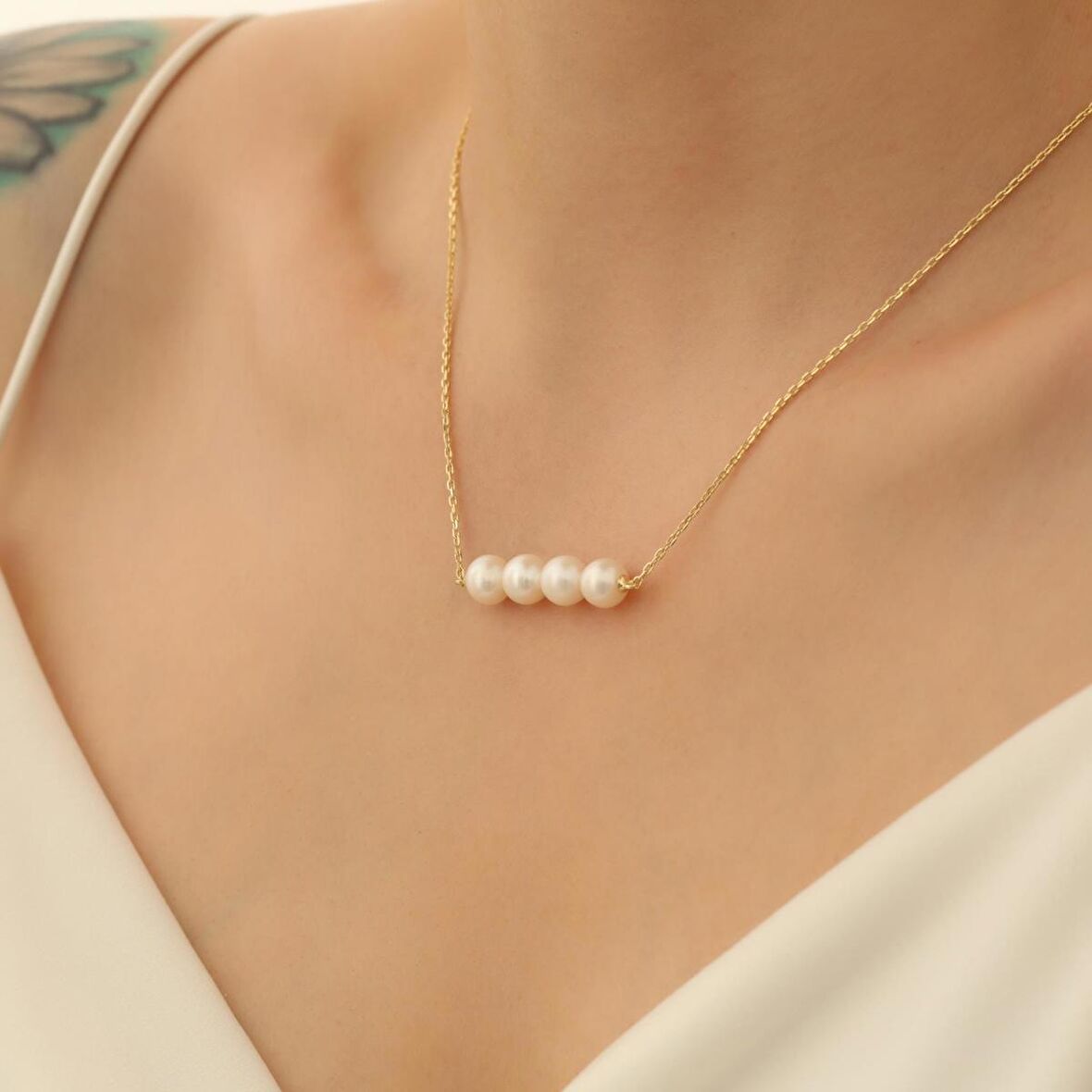 925 Ayar Gümüş Creamrose Tatlısu İncisi Kolye-8mm