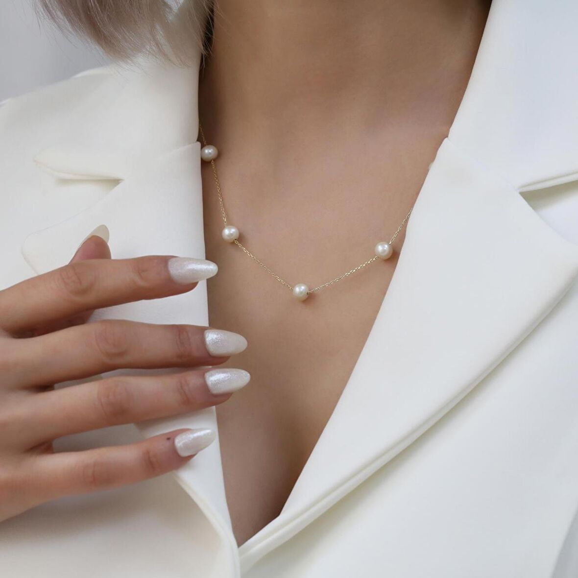 925 Ayar Gümüş Creamrose Tatlısu İncisi Kolye-7mm