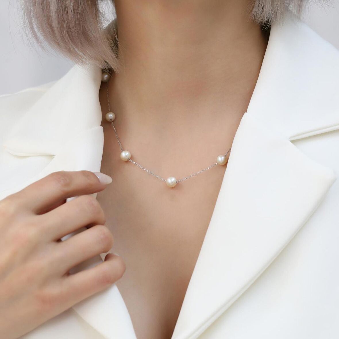 925 Ayar Gümüş Creamrose Tatlısu İncisi Kolye-8mm