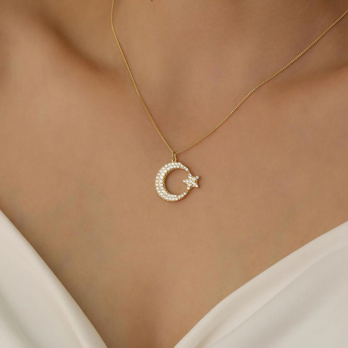 925 Ayar Gümüş Ay Yıldız Kolye