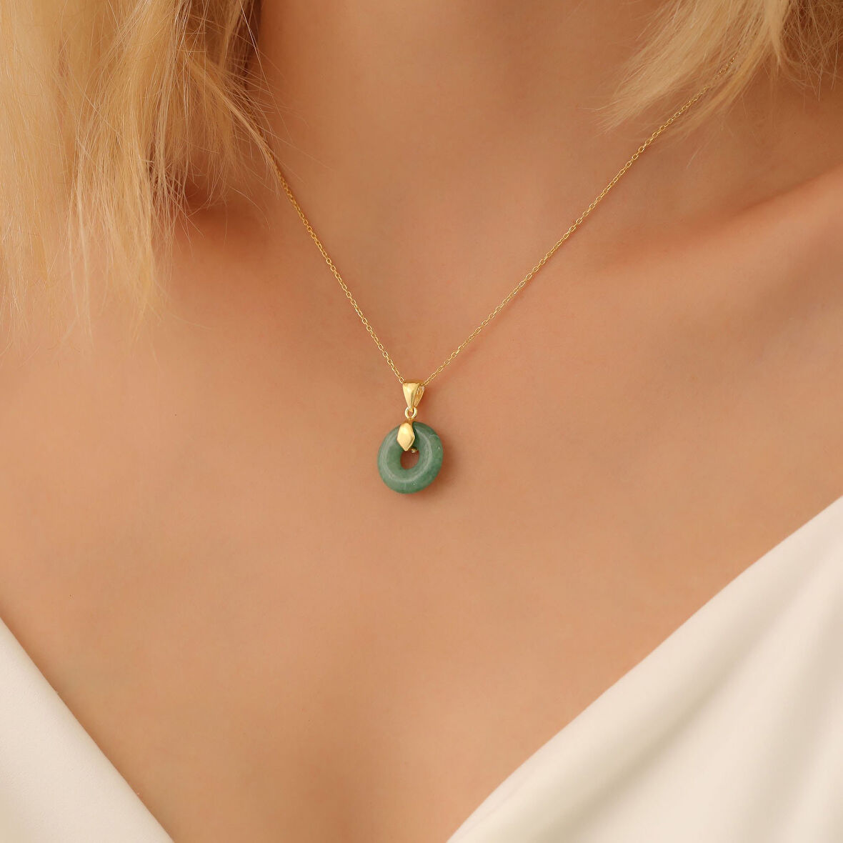 925 Ayar Gümüş Doğal Jade Taşlı Kolye