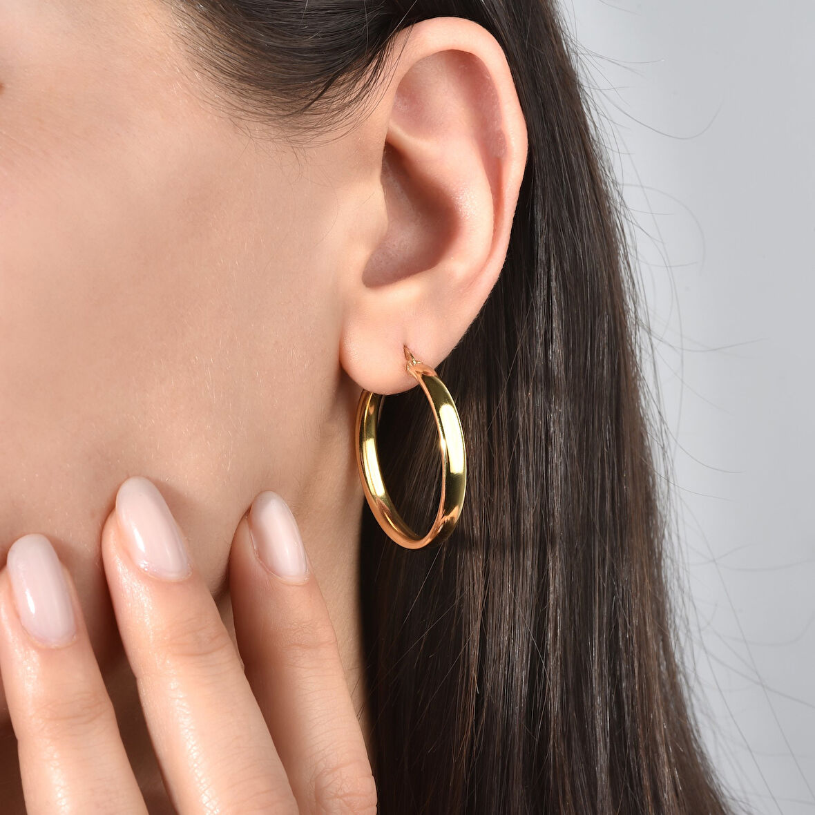 14 Ayar Altın Kaplama İçi Boş Zarif Halka Küpe - E00294