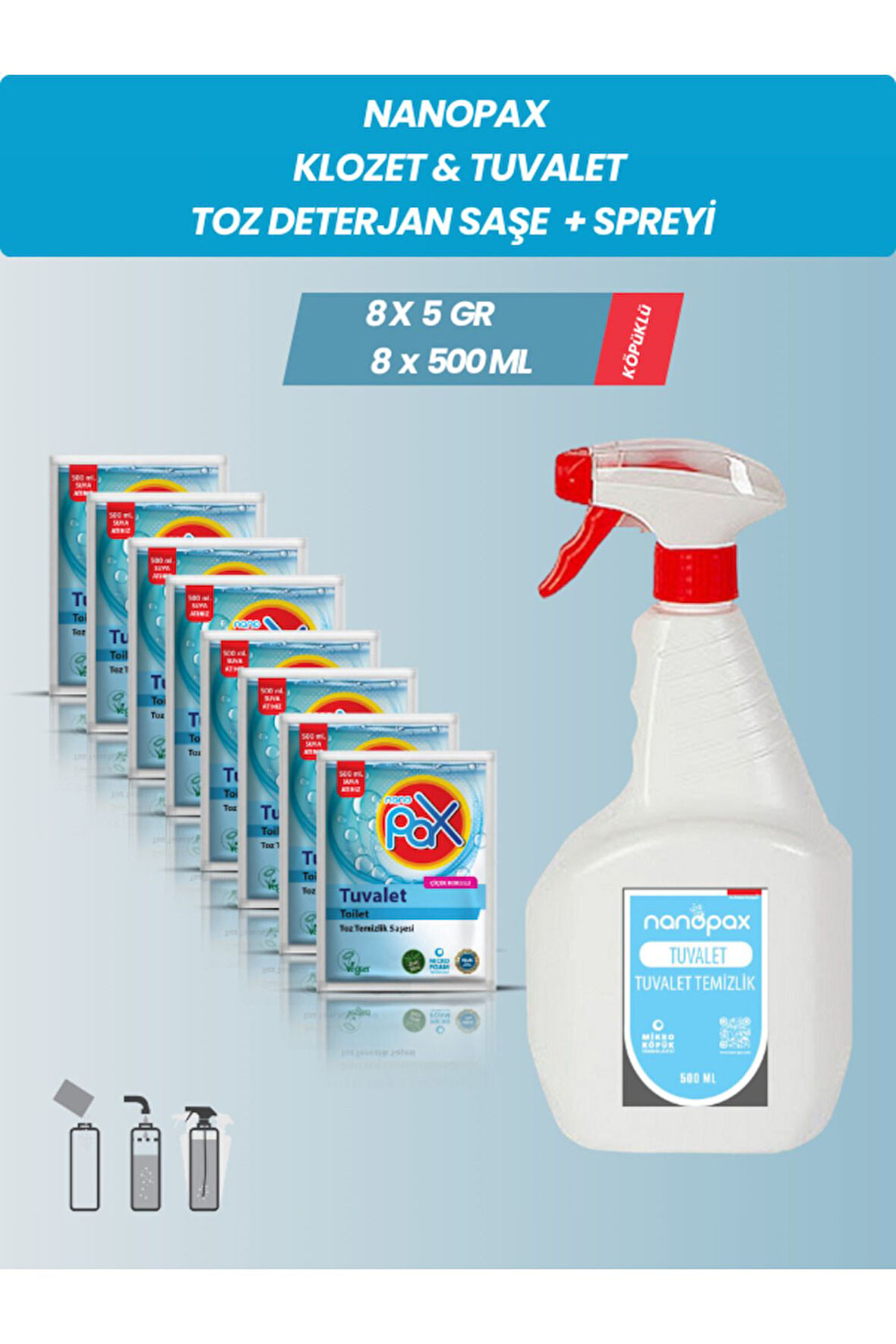 8 ADET KLOZET & TUVALET TOZ DETERJAN (ULTRA KONSANTRE) + SPREYİ