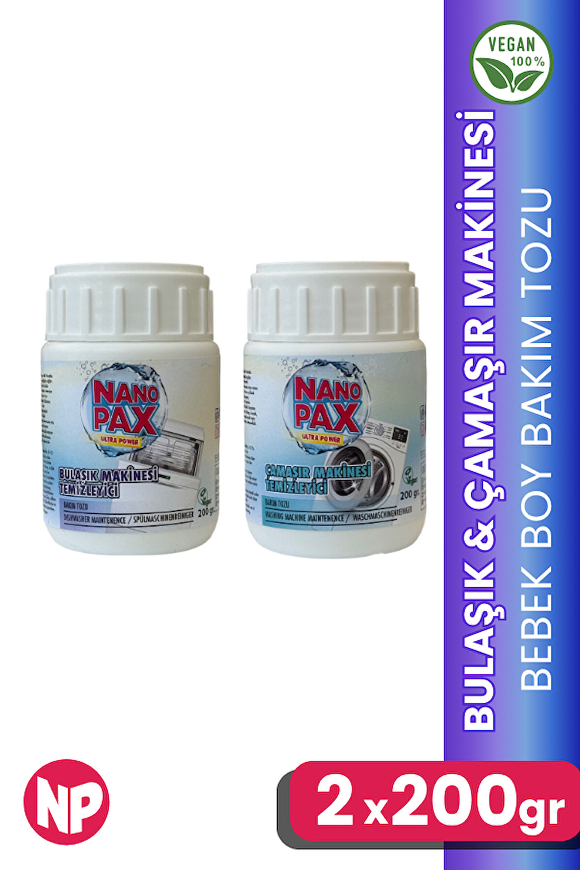 ÇAMAŞIR MAKİNESİ & BULAŞIK MAKİNESİ TEMZİLEYİCİ TOZ BAKIM SETİ (2 ADET X 200GR)