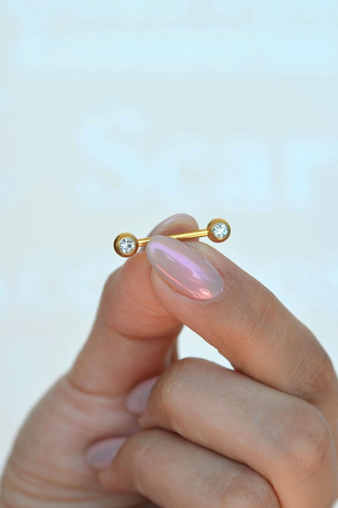 Gold Renk Minimal Tektaşlı Çelik Nipple Piercing Tektaşlı Top Model Meme Ucu Piercingi