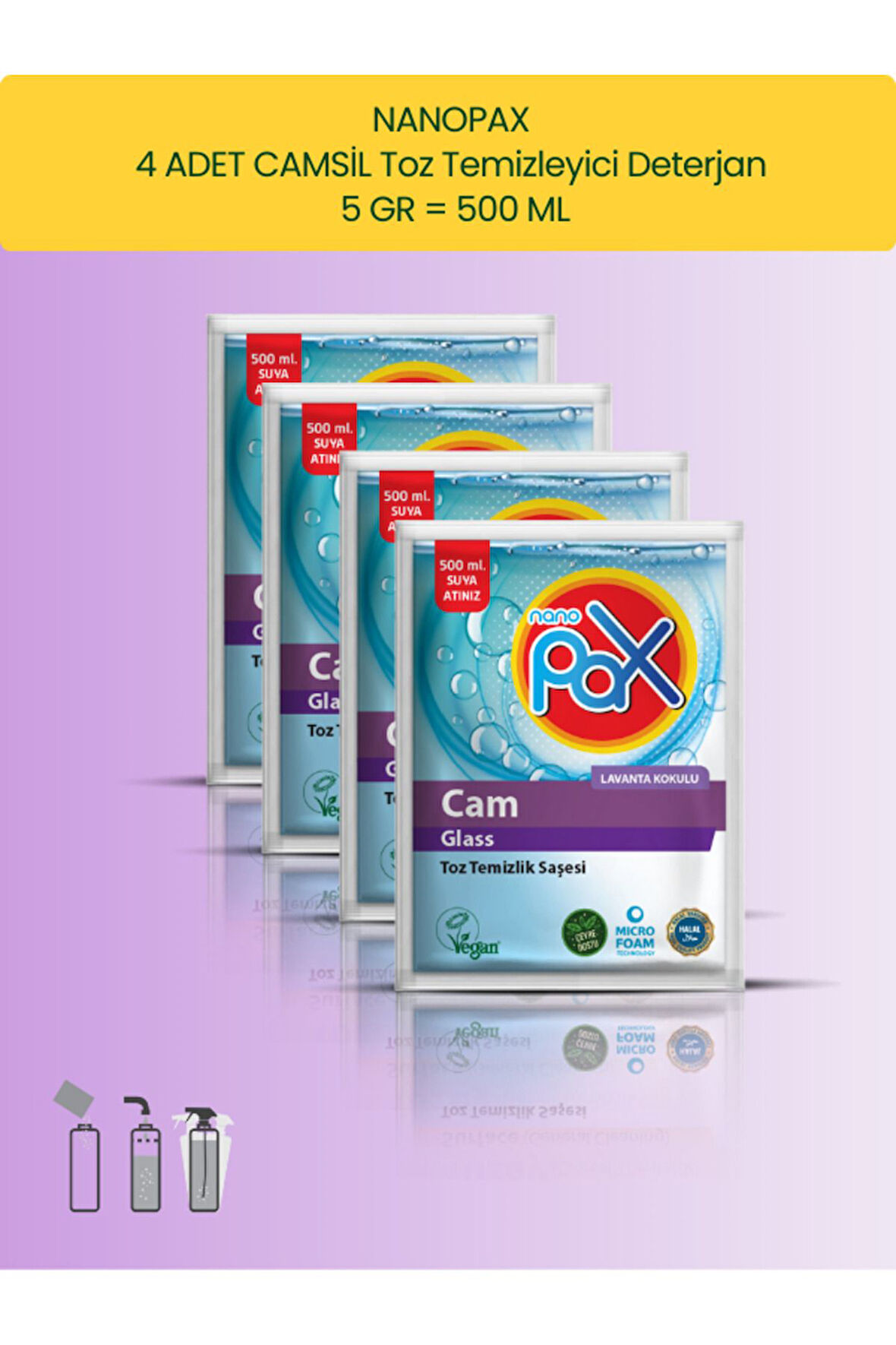 4 ADET CAMSİL VE PARLAK YUZEY TEMİZLEYİCİ TOZ DETERJAN (ULTRA KONSANTRE)