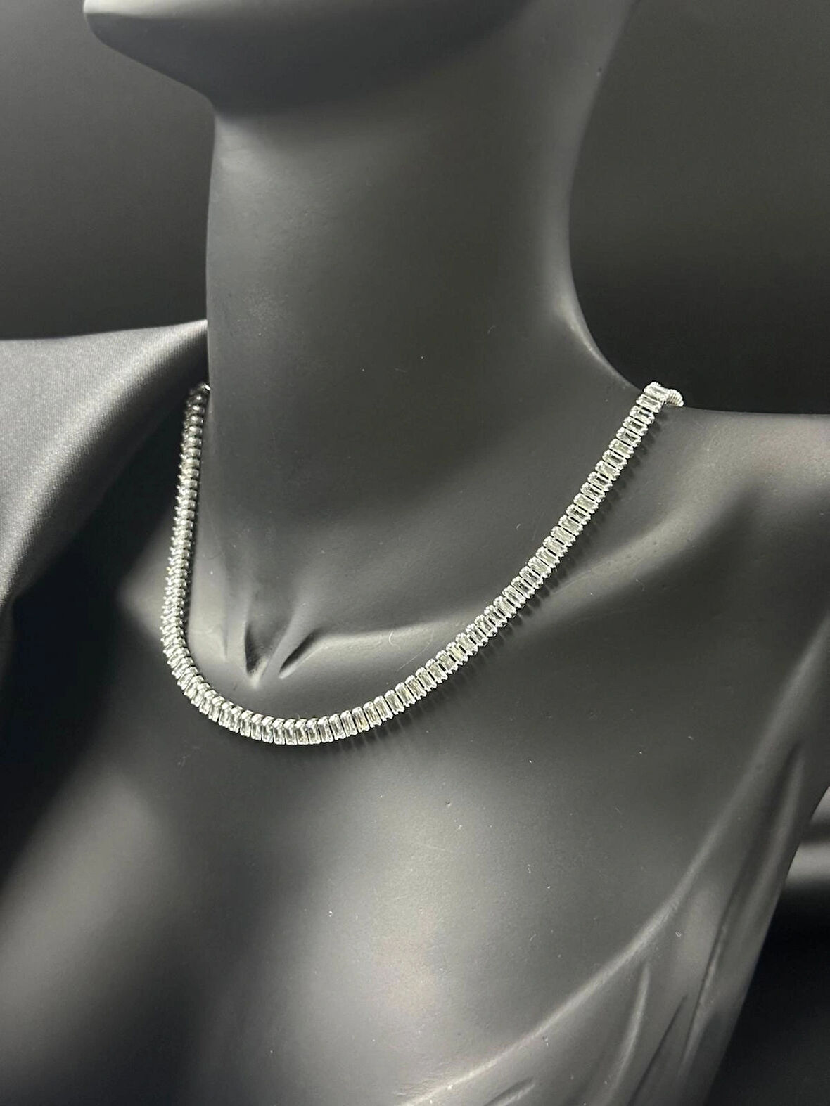 Kadın taşlı su yolu tasarım kuyumcu işçiliği silver gümüş renk kolye