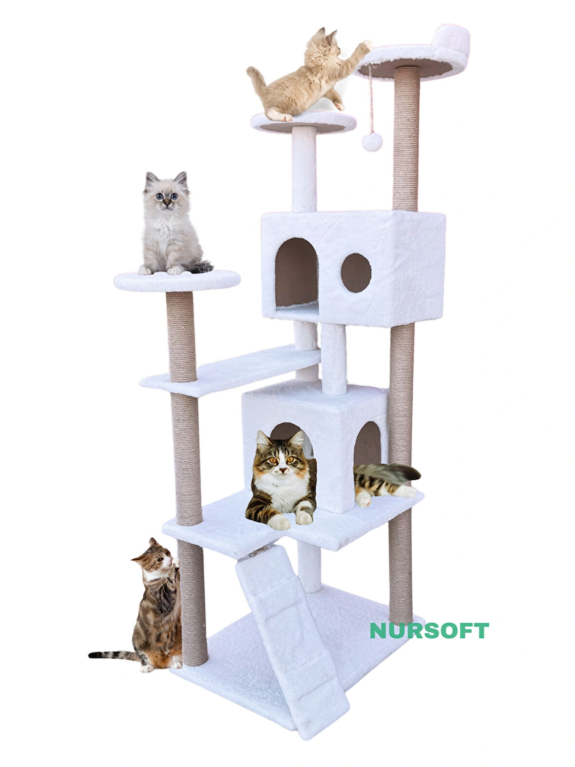 Nursoft Kule Kedi Evi Tırmalama Beyaz