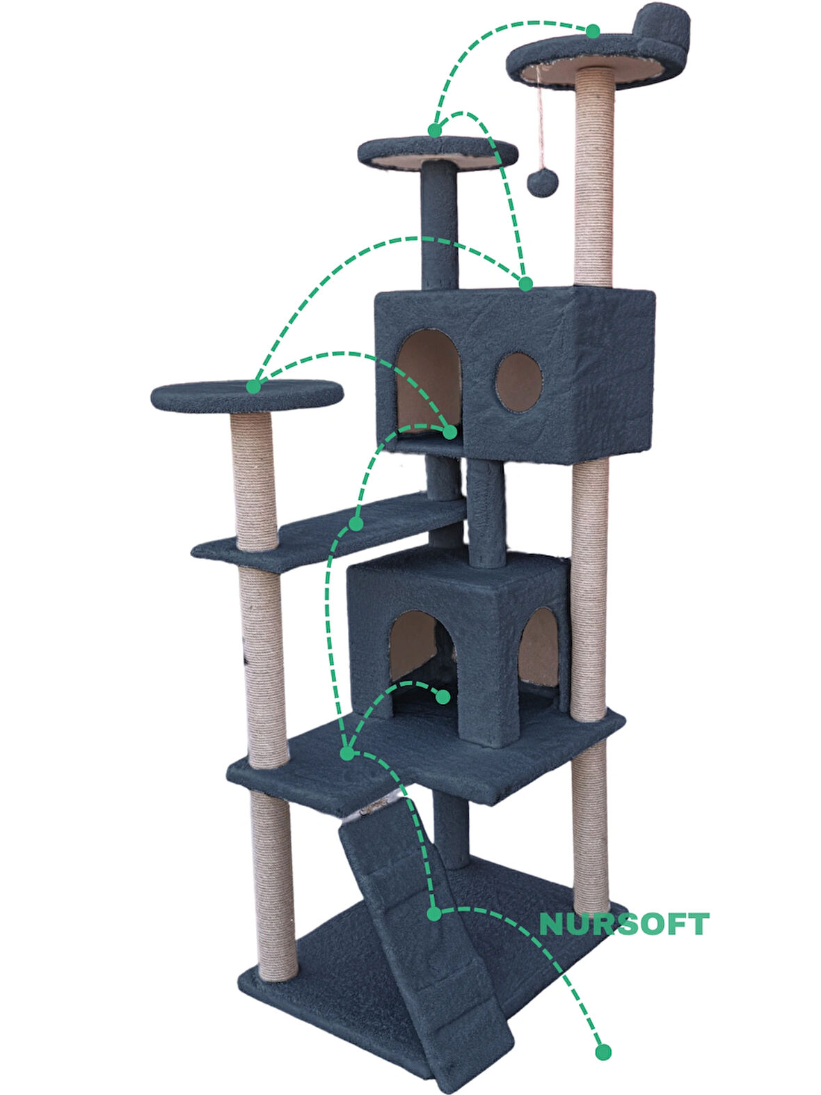 Nursoft Kule Kedi Evi Tırmalama Antrasit