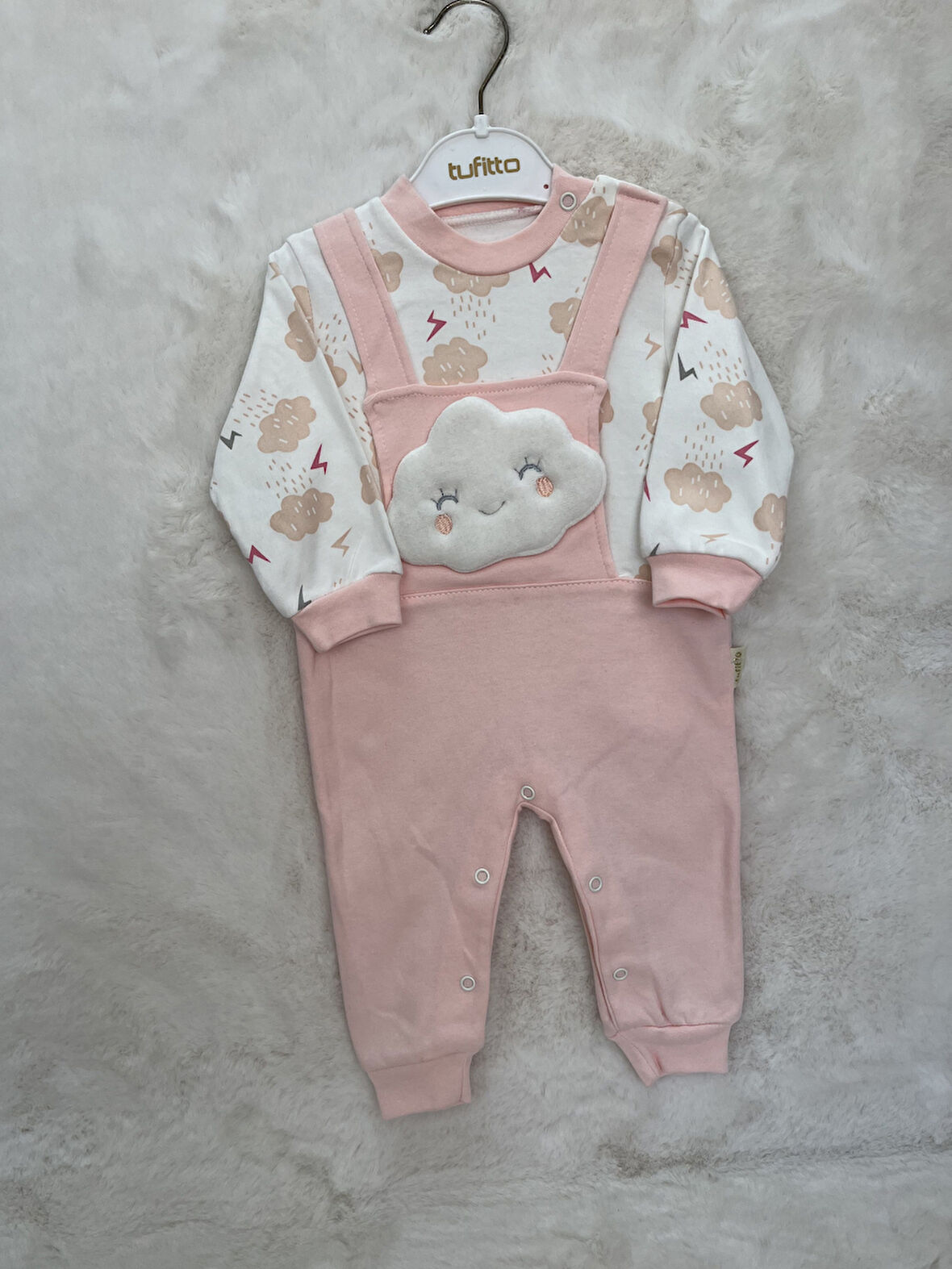 Kabartmalı Bulut Sahte Salopet Tulum