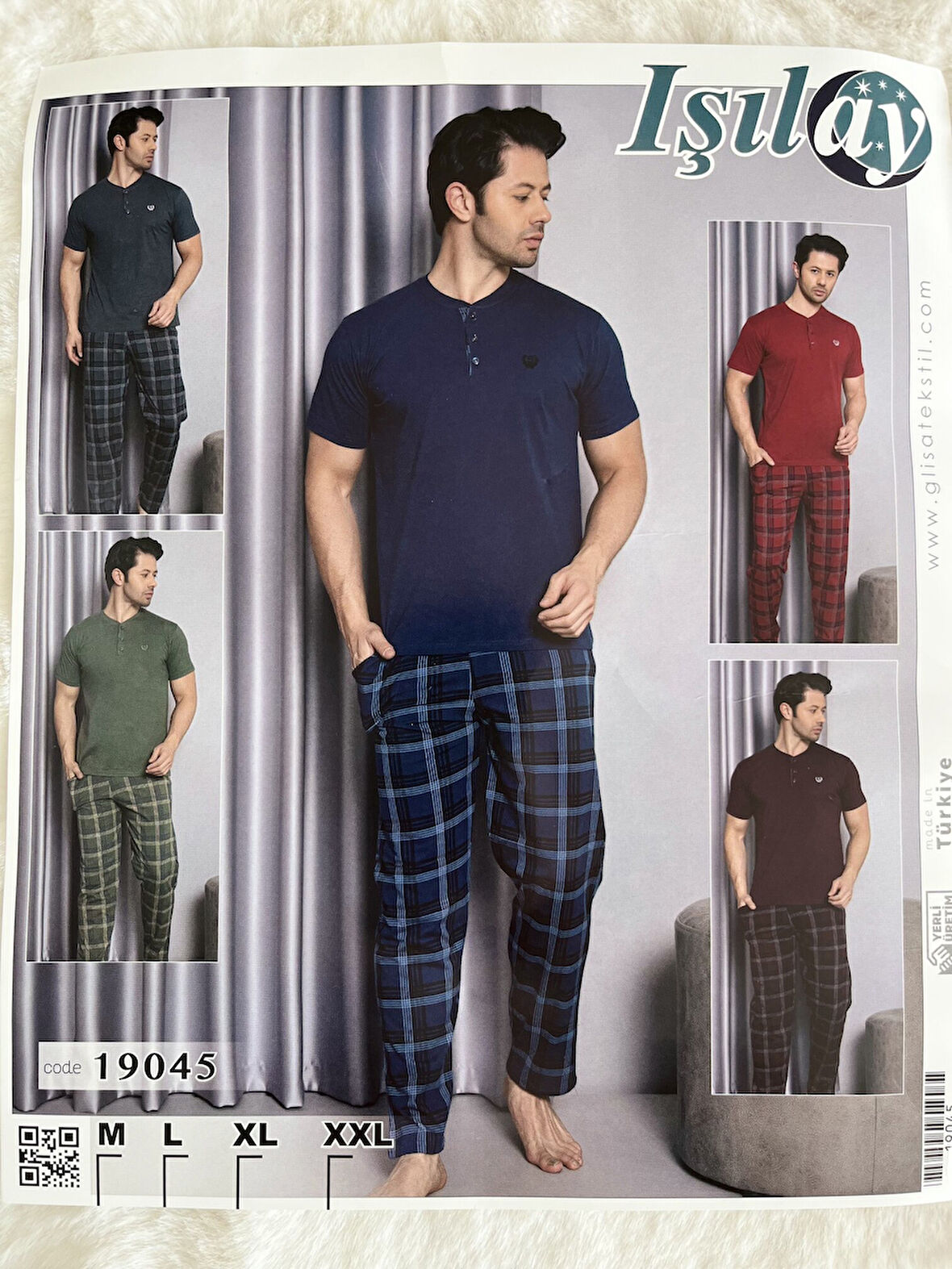 Kısa Kollu Altı Kareli Erkek Pijama Takımı