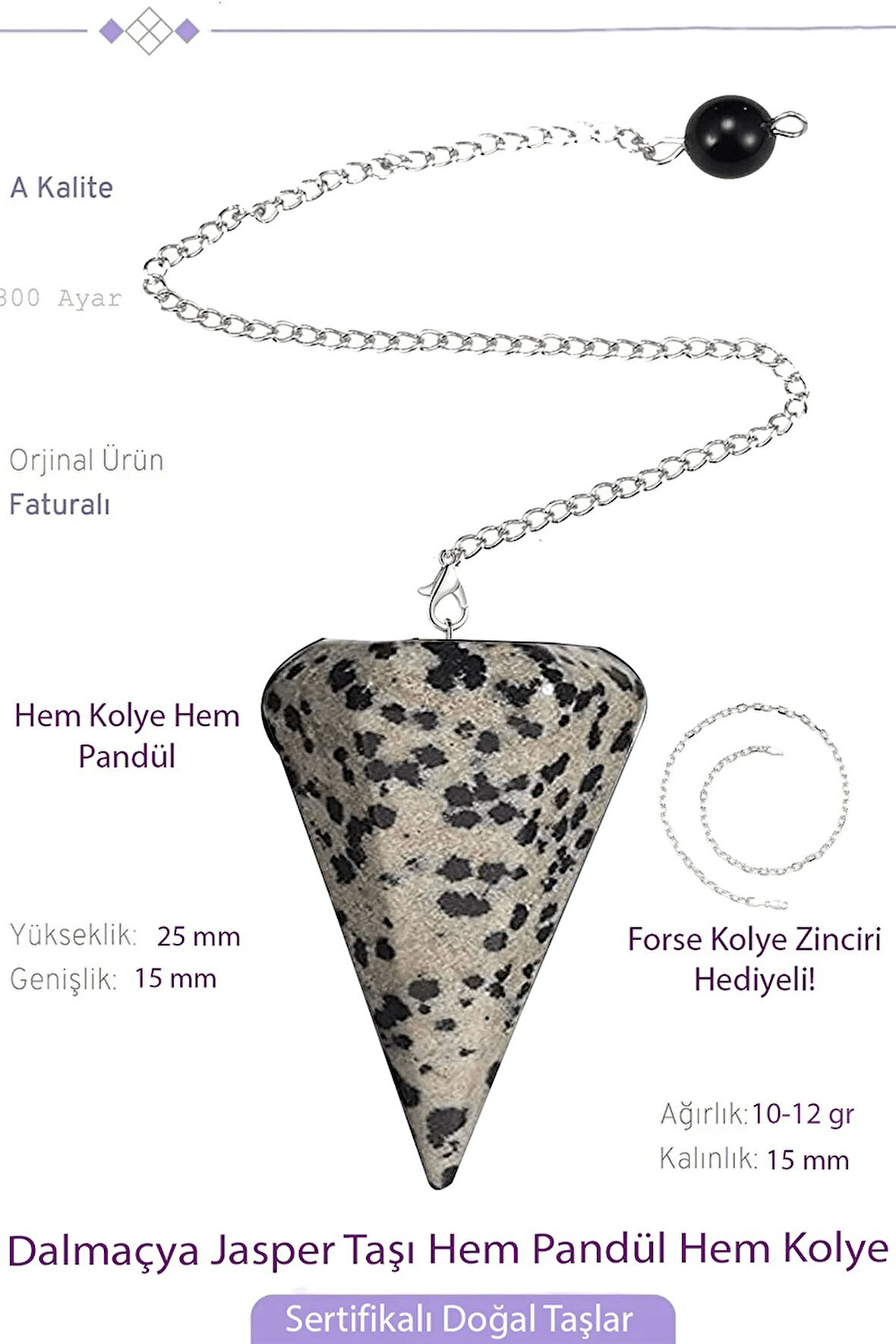 Sertifikalı Dalmaçya Jasper Taşı Pandül Sarkaç Hem Pandül - Hem Kolye