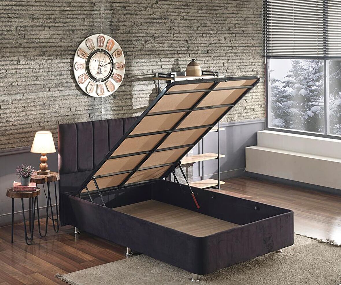 Niron Yatak Ela Tek Kişilik Siyah Baza + Başlık 120 x 200 cm