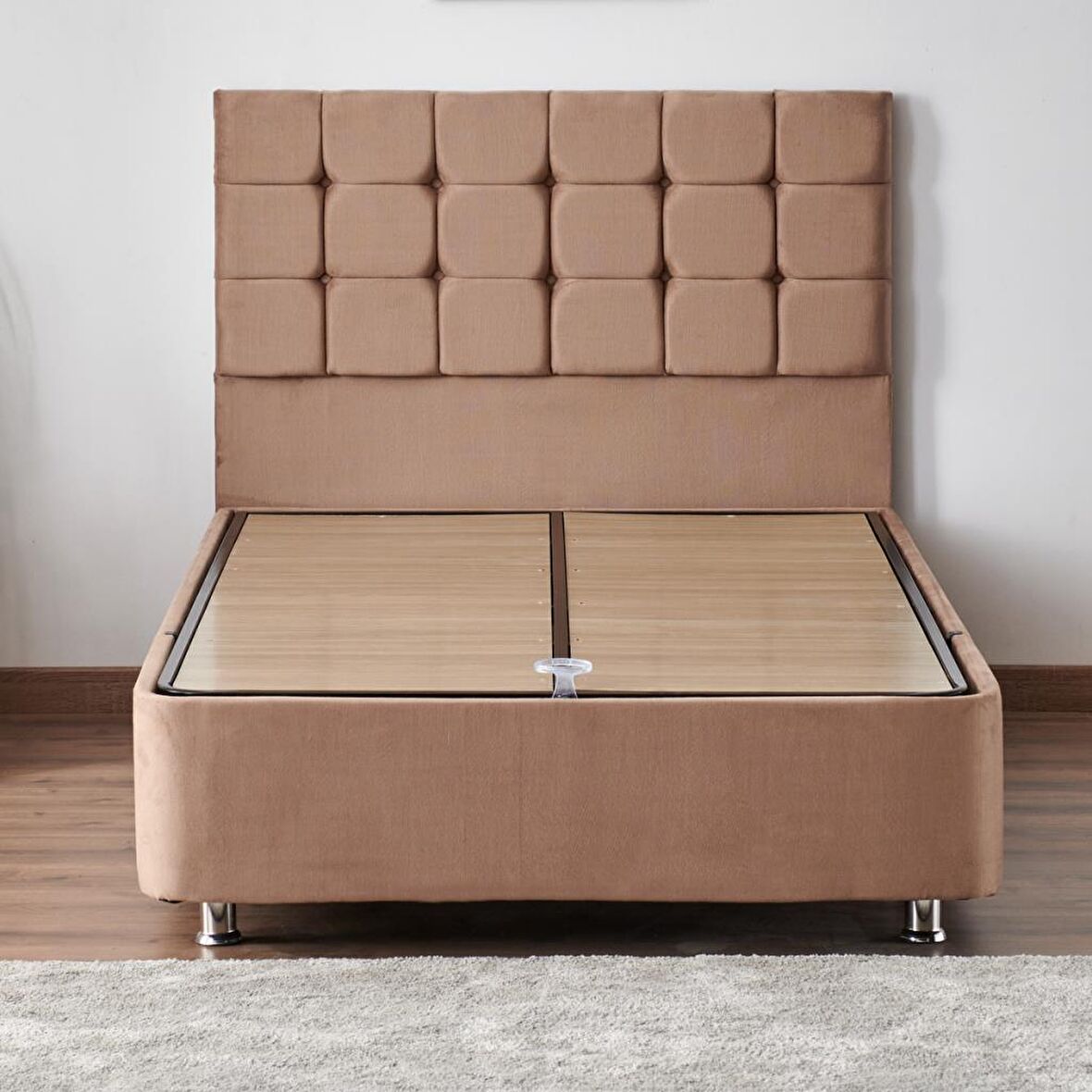 Niron Yatak Rama Tek Kişilik Sütlü Kahve Baza + Başlık 120 x 200 cm