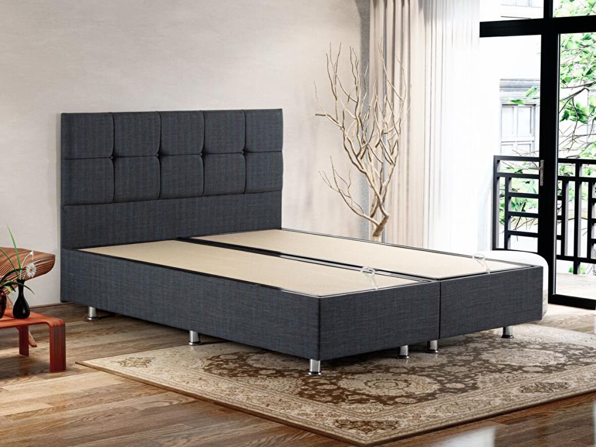 Niron Notte 160x200 cm Çift Kişilik Ultra Ortopedik Yatak Seti - Füme Keten Sağlamlaştırılmış Baza Başlık ve Yatak Seti