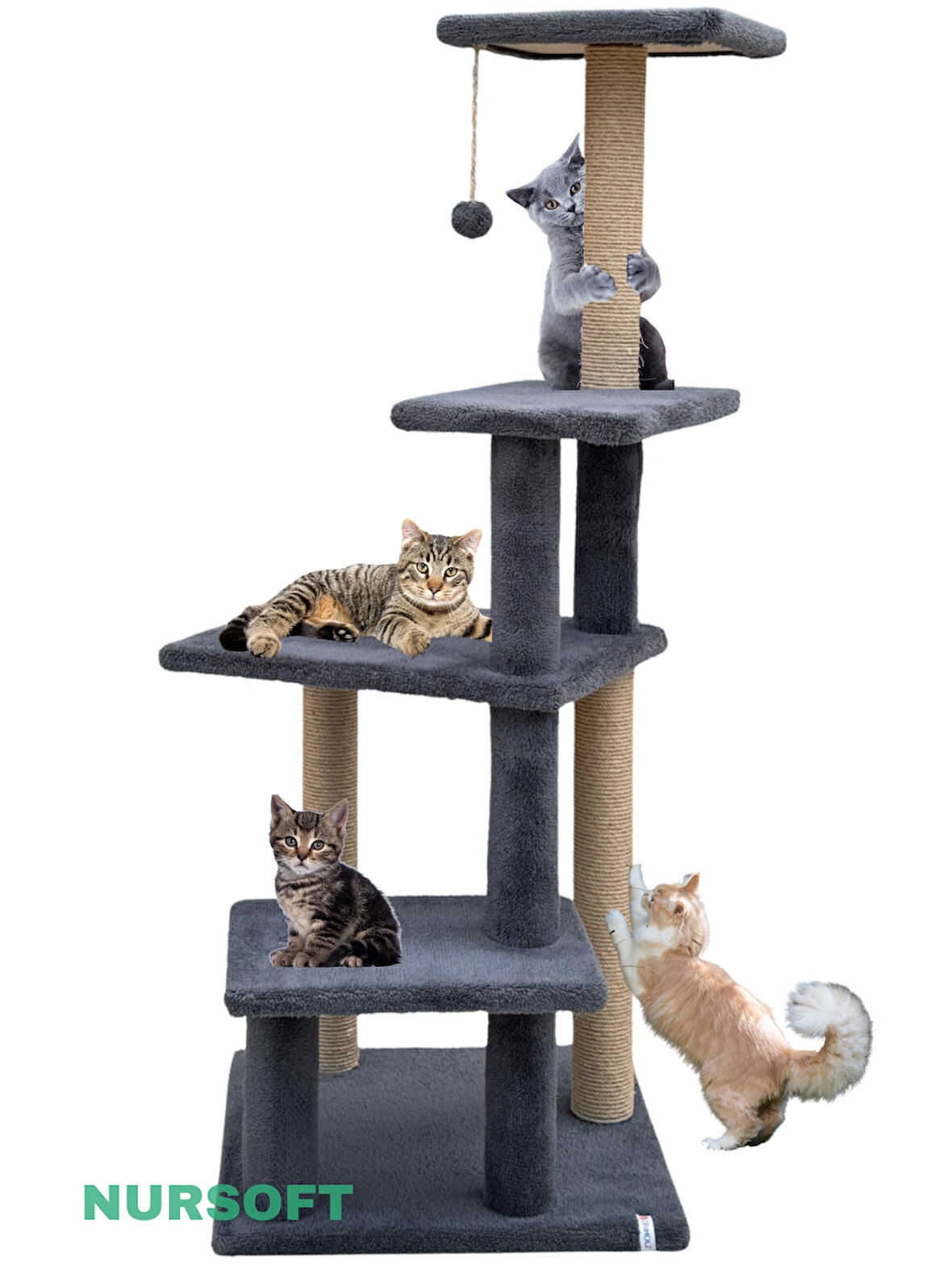 Katlı Büyük Boy Kedi Tırmalama Tahtası Jüt İpli Welsoft Kumaşlı Oyun Alanı