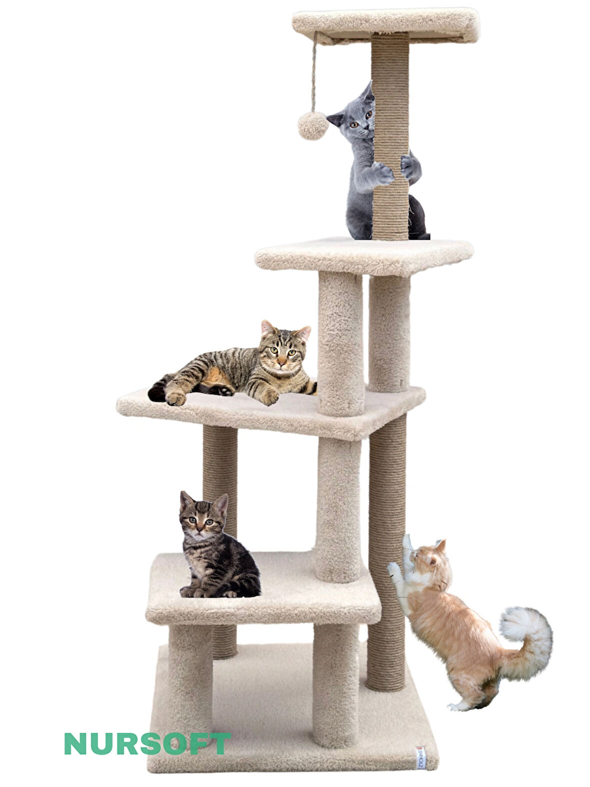 Katlı Büyük Boy Kedi Tırmalama Tahtası Jüt İpli Welsoft Kumaşlı Oyun Alanı